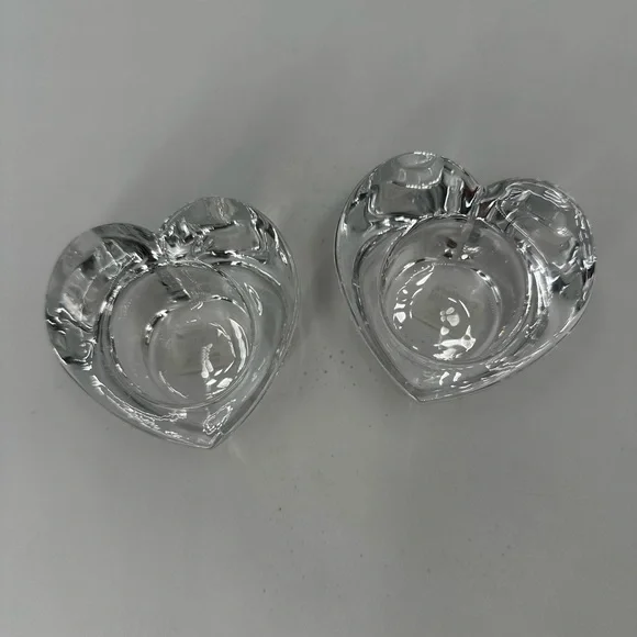 2 Crate & Barrel heart shaped glass votive holders - Picture 3 of 4